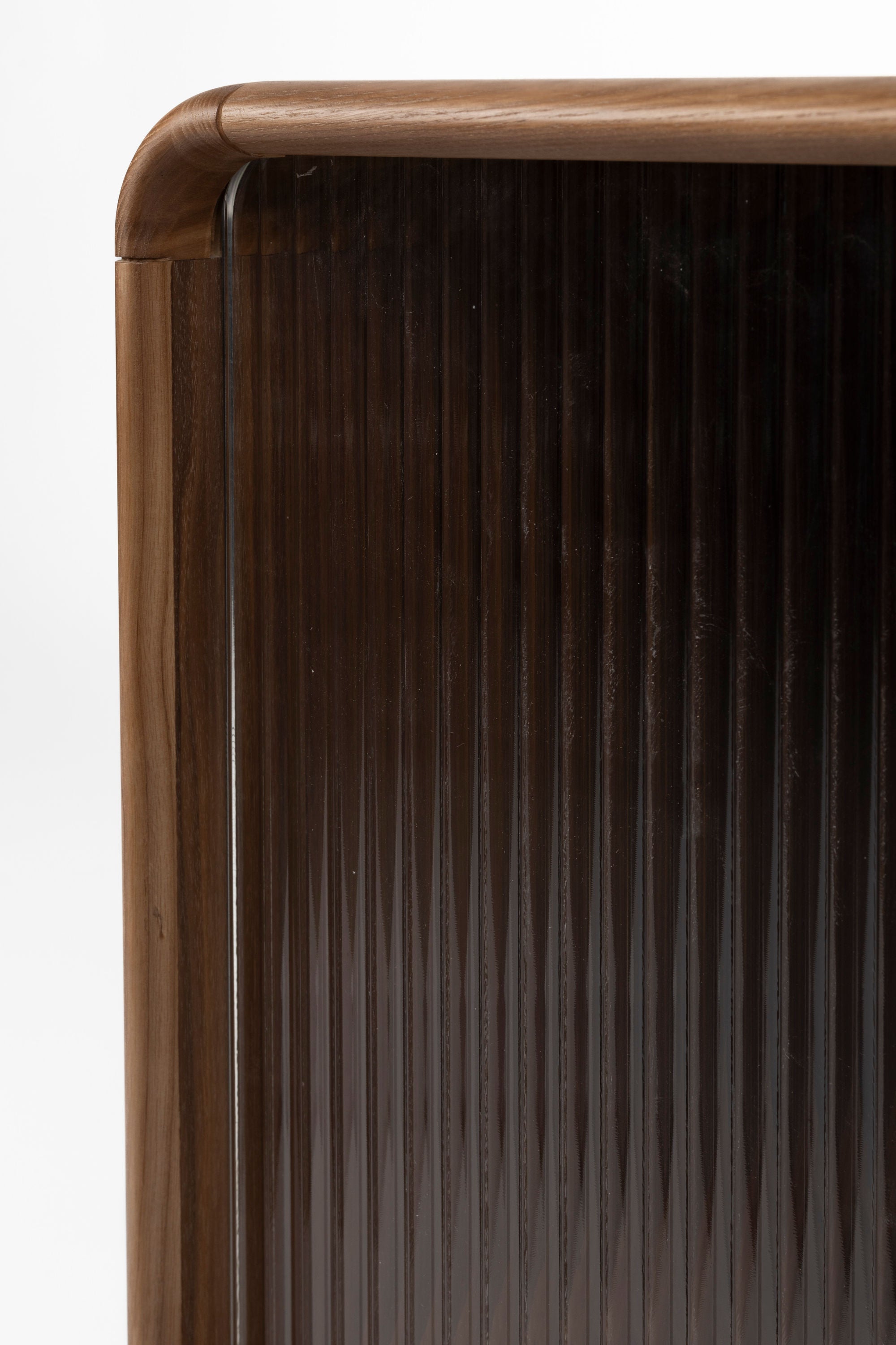 Zuiver Rise Walnut Brown Wood & Ribbed Glass Bedside Table